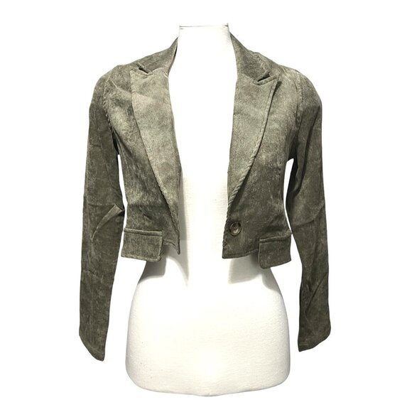 Uniq NWT Corduroy Open Front Collared Blazer Sz Small Womens Green Long Sleeve - Picture 8 of 11
